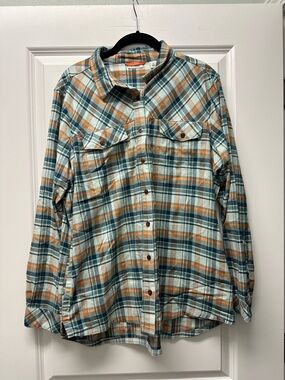 L.L. Bean Men's Plaid Button-Down Shirt in Teal & Orange
